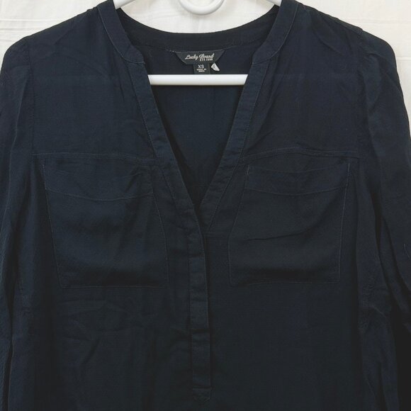 Lucky Brand Collarless V-Neck Henley Blouse Women XS Black - Picture 2 of 9